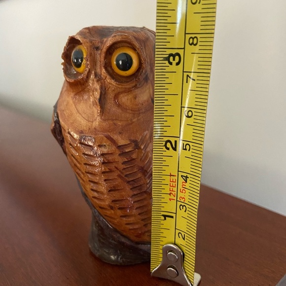 Hand Carved Wood Root OWL sculpture with glass eyes Vintage - Picture 7 of 7